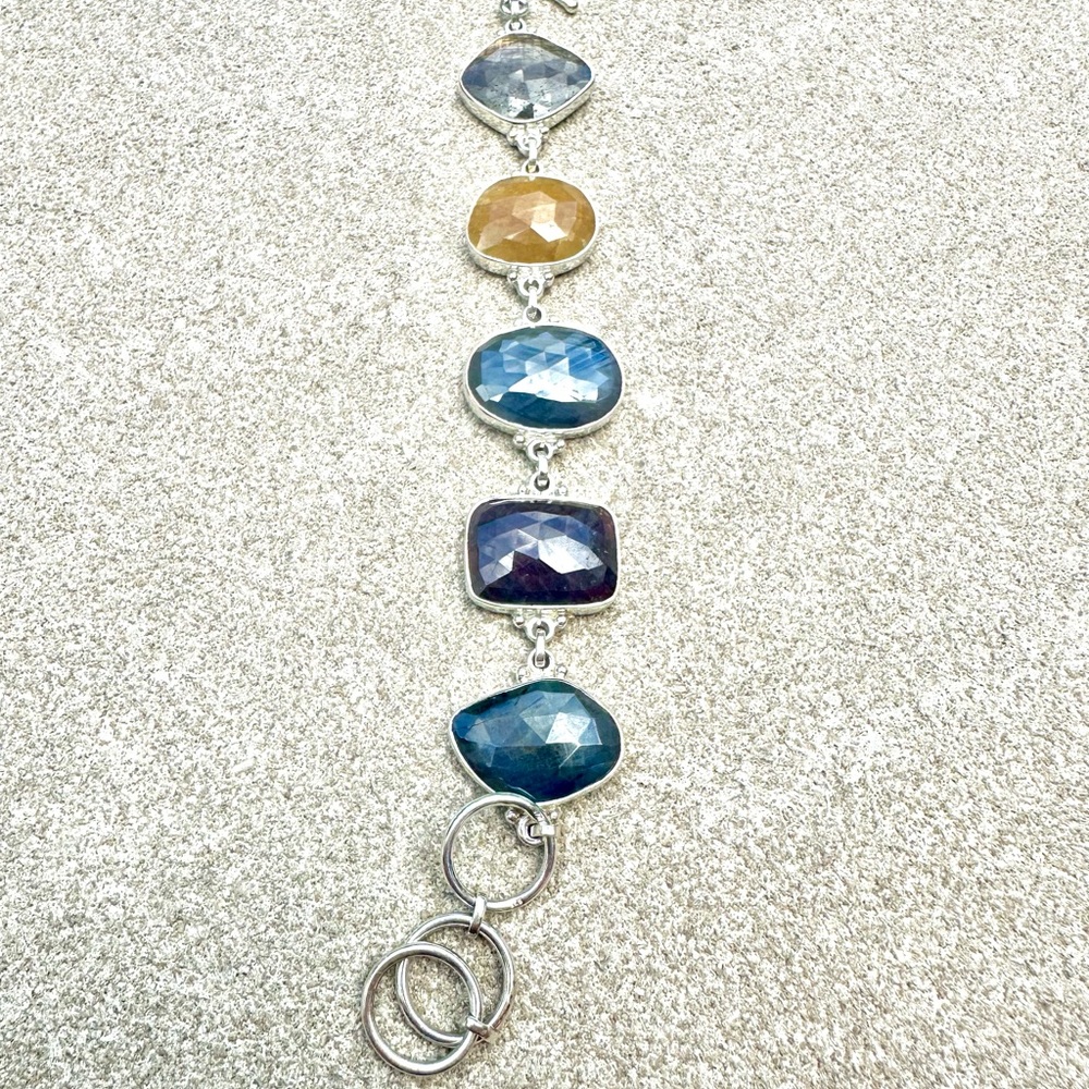 Elegant Multi color Semiprecious Stone ,all Sapphire Bracelet in sterling silver